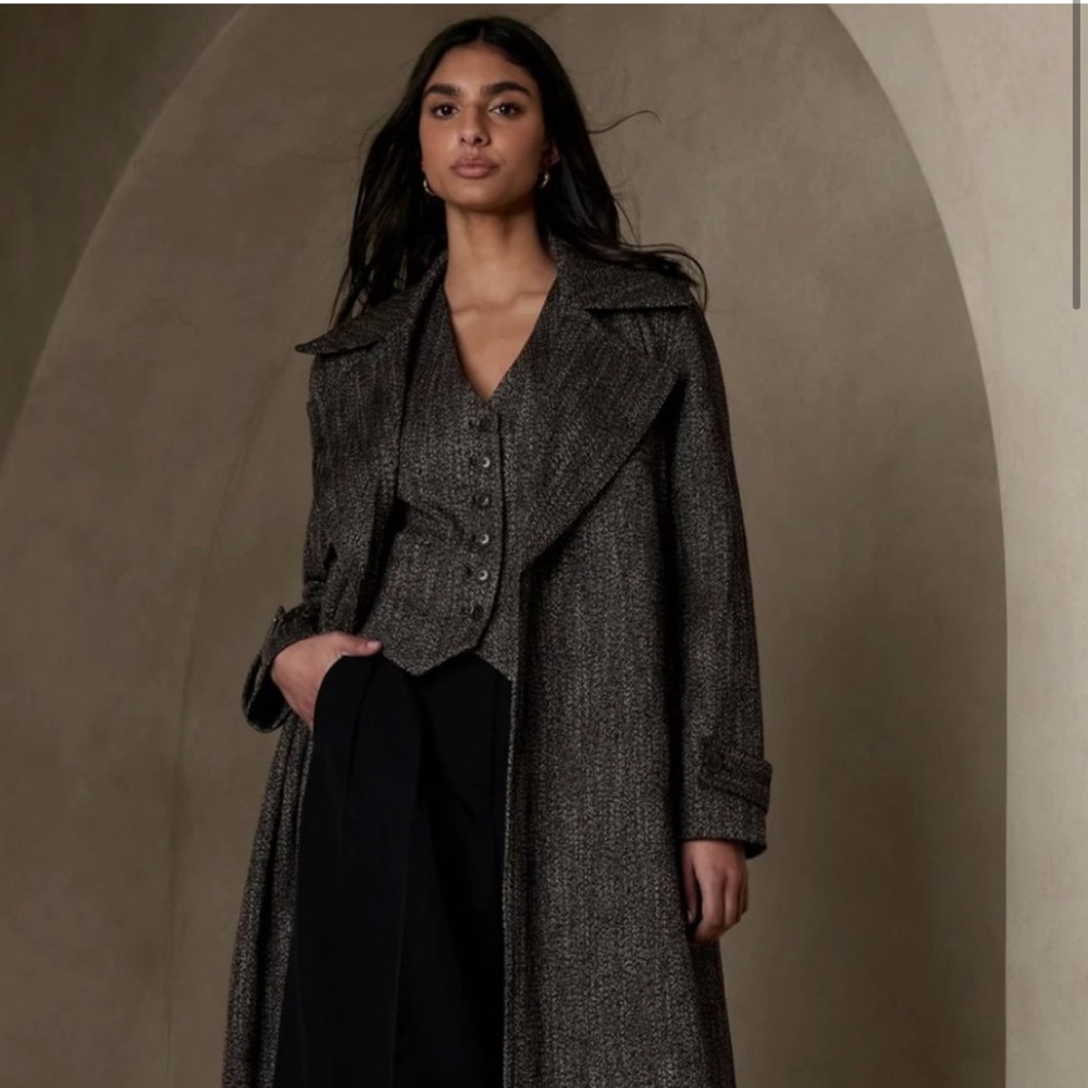 Banana Republic Black Cream Tweed Trench Coat